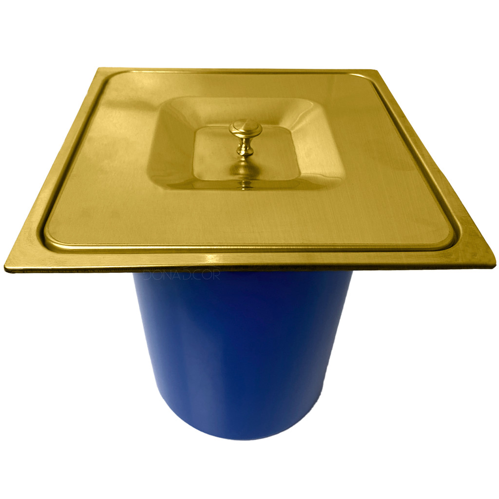Lixeira Dourada De Embutir Quadrada Dourado Escovado Inox Cesto Lixo 5L Pia Cozinha Bancada Granito
