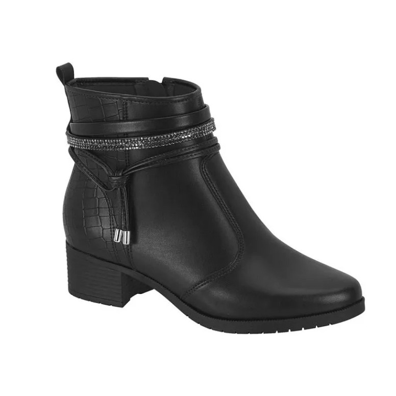 Bota Feminina Coturno Moleca Preta Grafite – Tiras Com Brilho Design Sofisticado e Conforto Perfeito
