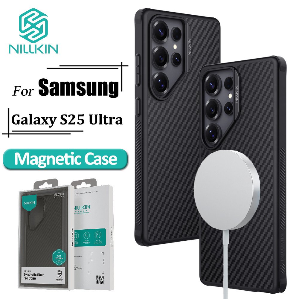 Nillkin Fibra Sintética Pro Caso Magnético Para Samsung Galaxy S25 Ultra De Carbono + TPU Flip Capa Lente Protetora em Oferta na Shopee