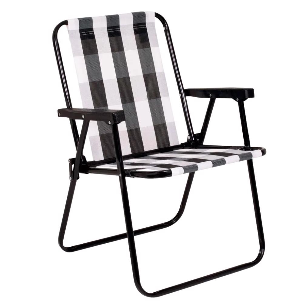 Cadeira de Praia Alta de Aço Pintado Xadrez Preto e Branco 002583 BEL em Oferta na Shopee