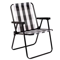 Cadeira de Praia Alta de Aço Pintado Xadrez Preto e Branco 002583 BEL