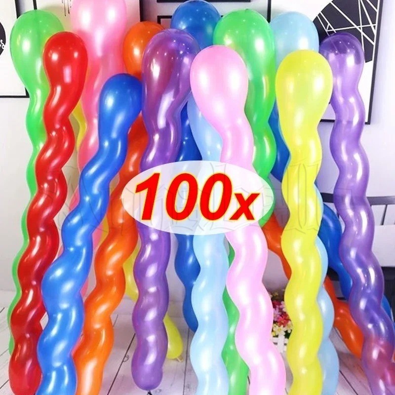 100Pcs Tema Atividade Temática Aniversário Bar Decoração De Feriados-Decorações Para Festas De Casamento-Brinquedo Insuflável Strip Twist-Balão Espiral Longo De Látex-Balões Torcidos De Parafuso em Oferta na Shopee