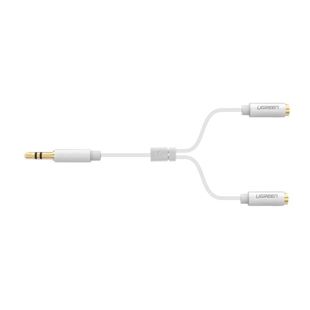 Cabo de Áudio Ugreen Av134 1 Conector 3.5mm Macho para 2 Entradas Fêmea 25cm - detalhe