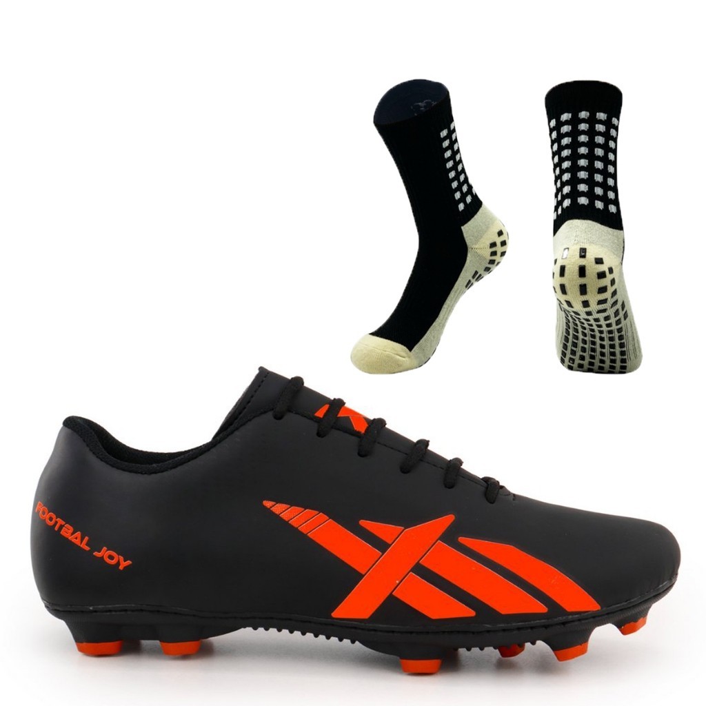 Kit Chuteira de Futebol Sola Campo Pião Trava Sola Costurada + Meia Antiderrapante