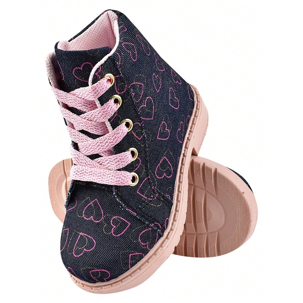 Bota Feminina Coturno Infantil Botinha Estampado Jeans Menina Blogueirinha