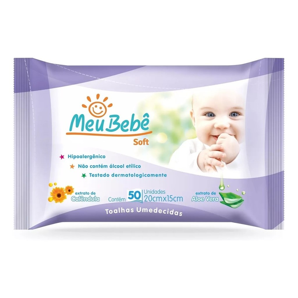 Toalha e Lenço Umedecido Hipoalergênico Meu Bebê Soft 50Un