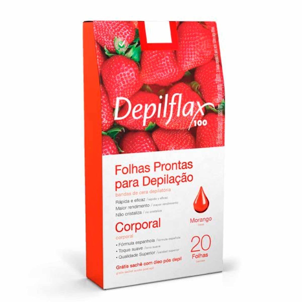20 Folhas Prontas Morango p/ Depilação Corporal - Depilflax