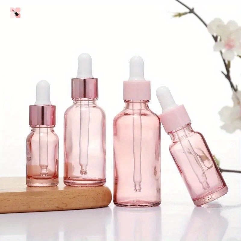 Frascos Conta-Gotas Refiláveis 5-100ML Tampa De Rosa Recipiente Cosmético De Vidro Aromaterapia Líquido Para Pipeta De Óleo De Massagem Essencial