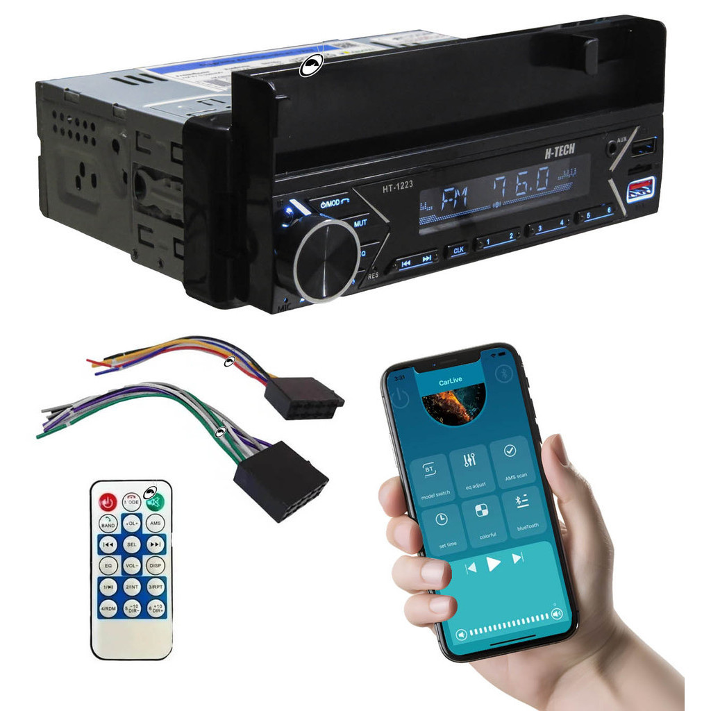 Radio MP3 H-tech HT-1223 Bluetooth USB 4 Canais 45W Com Suporte Celular