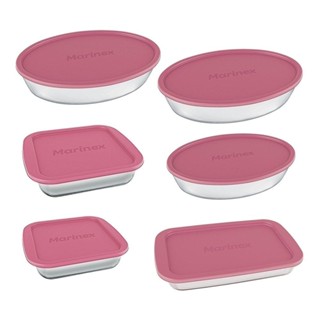 Conjunto de Assadeiras de Vidro Marinex | Com Tampa Rosa 6 Peças