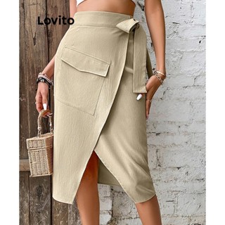 Lovito Saias Frontais Elegantes Com Bolso Liso E Gravata Para Mulheres LNL45076