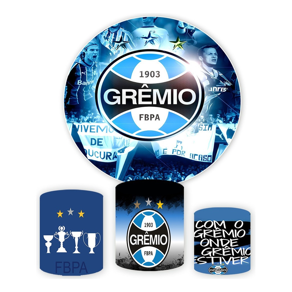 Kit grêmio Painel Redondo + Trio Capas Cilindros Tecido Gremio