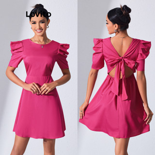 Lovito Vestido com Mangas Bufantes Simples e Elegante para Mulheres LBL08136