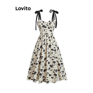 Lovito Vestido Casual Floral Drapeado Com Gravata Frontal Para Mulheres L76AD189