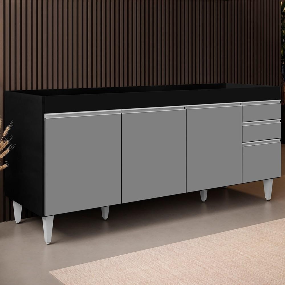 Balcão Gabinete Para Pia 180cm Sem Tampo Dallas Preto/Cinza - Lumil em Oferta na Shopee