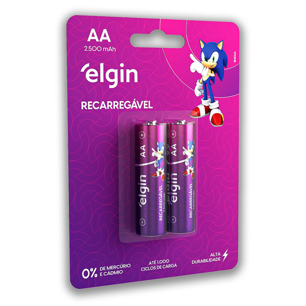 Pilha Recarregavel AA Elgin Bateria 2A 2500mAh Pequena 2 unidades em Oferta na Shopee