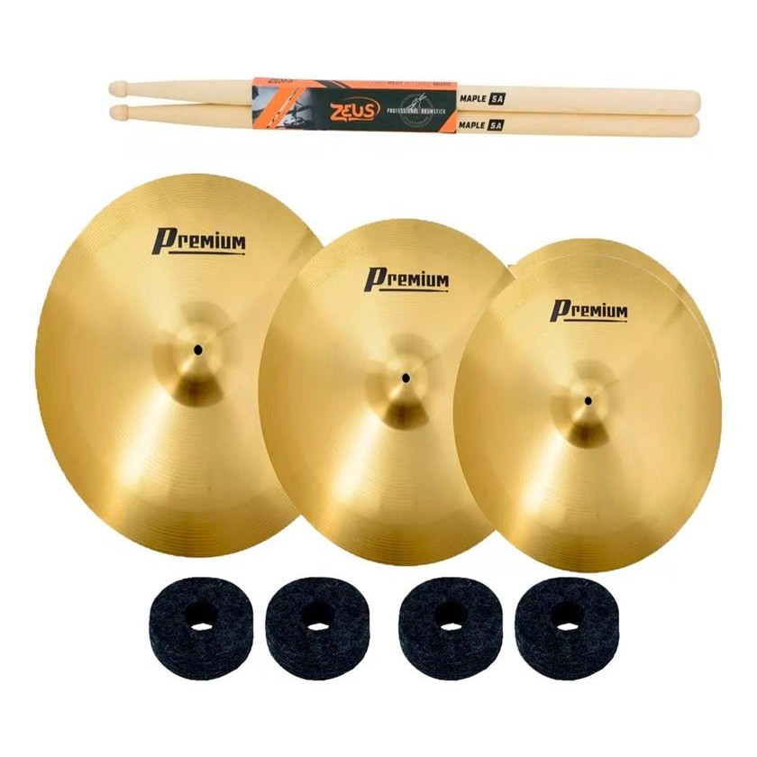 Kit De Pratos Premium By Zeus 14/16/20 Kit + Feltro+ Baqueta