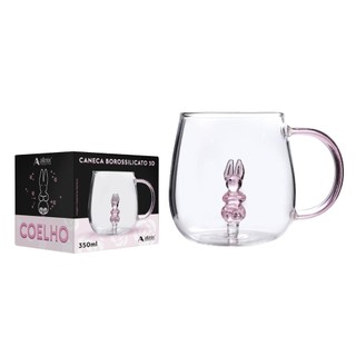 Caneca Vidro Escultura 3D Rosa 280ml - Coelho + Caixa para Presente em Oferta na Shopee