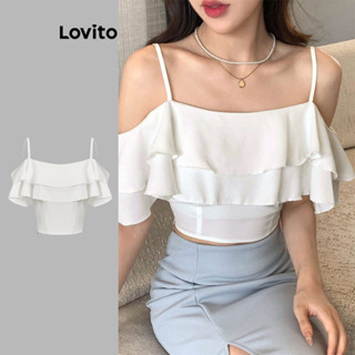 Lovito Casual Blusa Feminina Lisa com Babados L73AD098