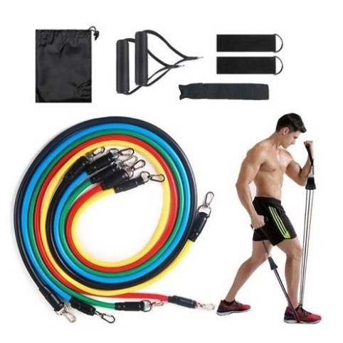 Kit 11 Peças Elásticos de Resistência para Treino Fitness Casa Ginásio Exercícios Corda