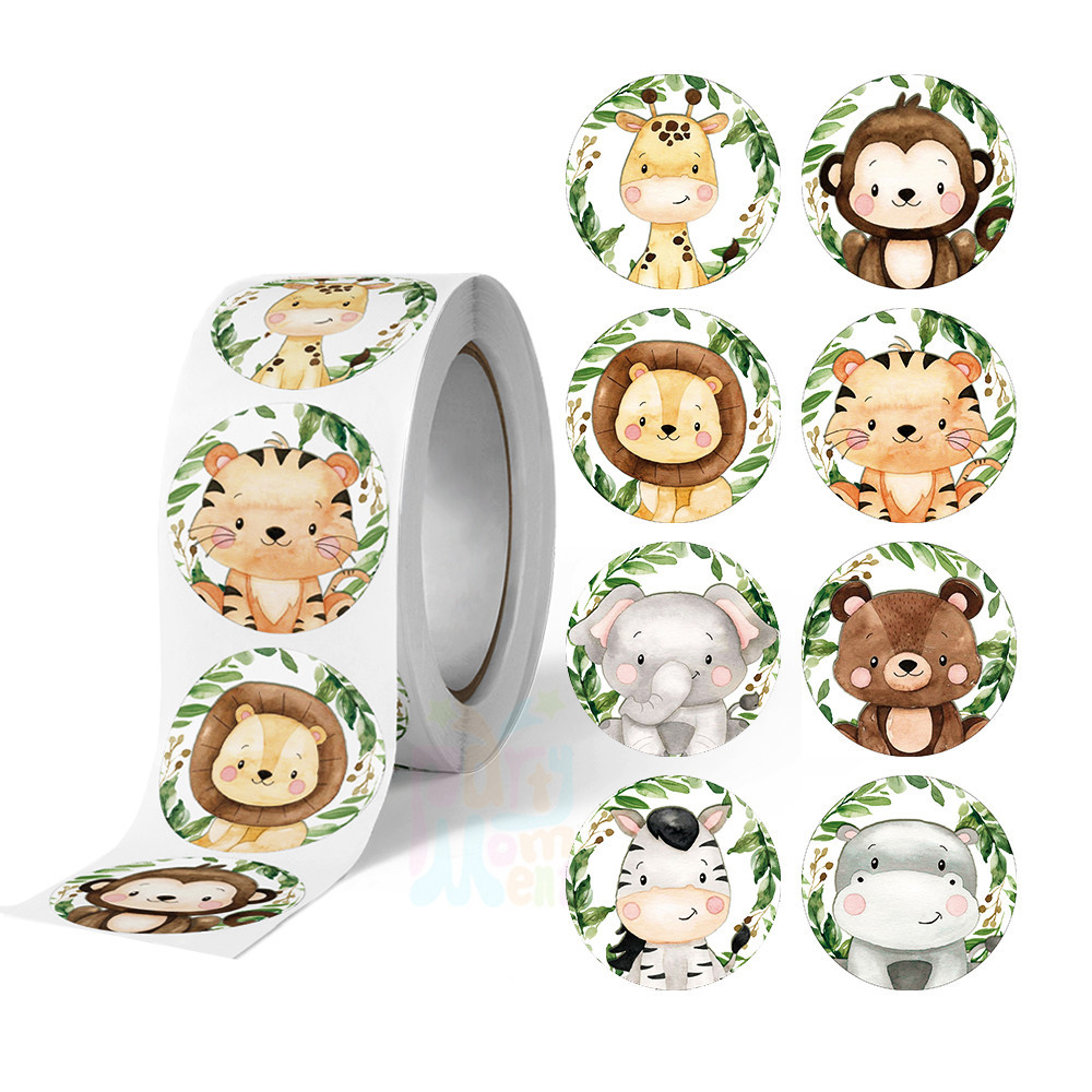 500pcs 8 Estilos Rolo De Adesivos Para Animais Da Selva Crianças Decorações Festa Temática Safari Presente De Aniversário em Oferta na Shopee