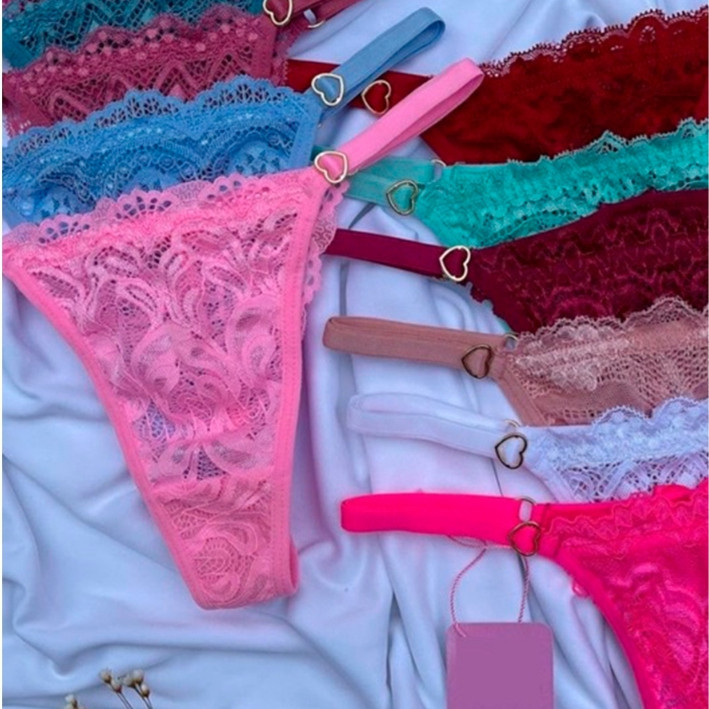 Kit 10 Calcinhas Tangas Fio Dental com Regulagem Coração Paixão Sexy Sensual