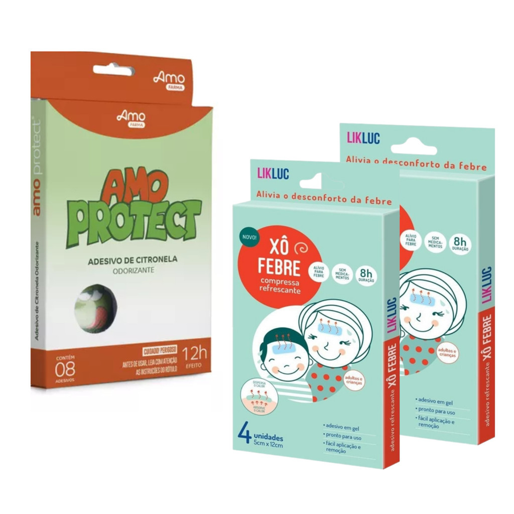 Kit 8 Sai Mosquito Repelente e 8 Compressas Alivio Xô Febre