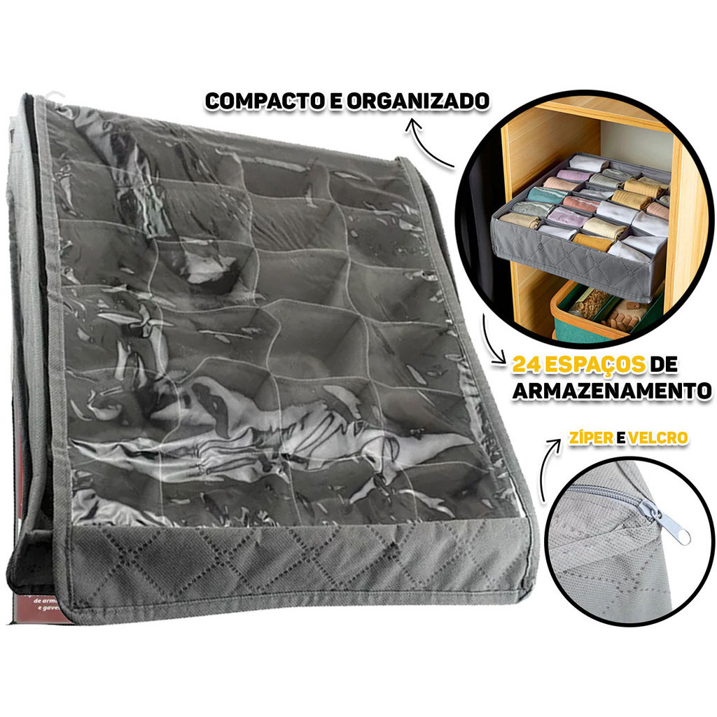 Organizador Multiuso Gavetas Para Roupas Íntimas Meias Gravatas Tipo Colmeia Dobrável 24 Divisórias em Oferta na Shopee