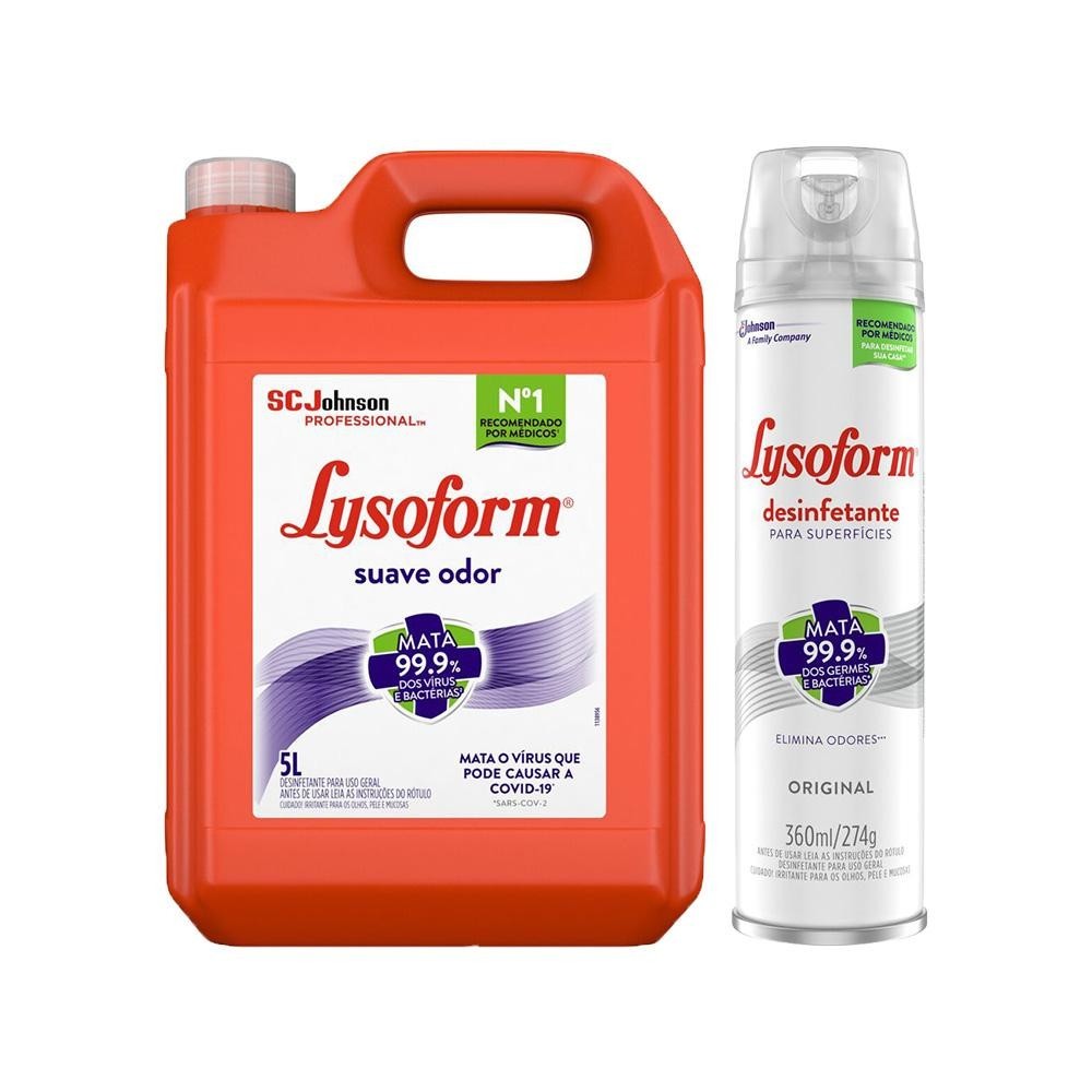 Kit Desinfetante Lysoform Suave Odor 5L + Aerossol Original 360ml em Oferta na Shopee