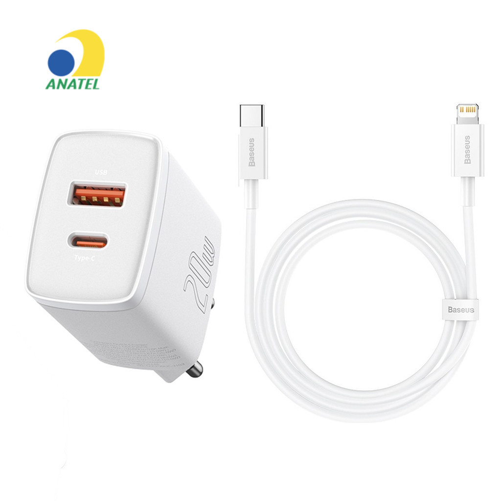 Kit Carregador 20w Para iPhone 14 e Anteriores + Cabo de 1 metro Saída USB e USB-C - Branco em Oferta na Shopee