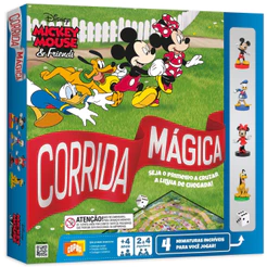 JOGO DE TABULEIRO CORRIDA MÁGICA MICKEY MOUSE E FRIENDS 4 MINIATURAS PERSONAGENS BONECO DISNEY AMIGO