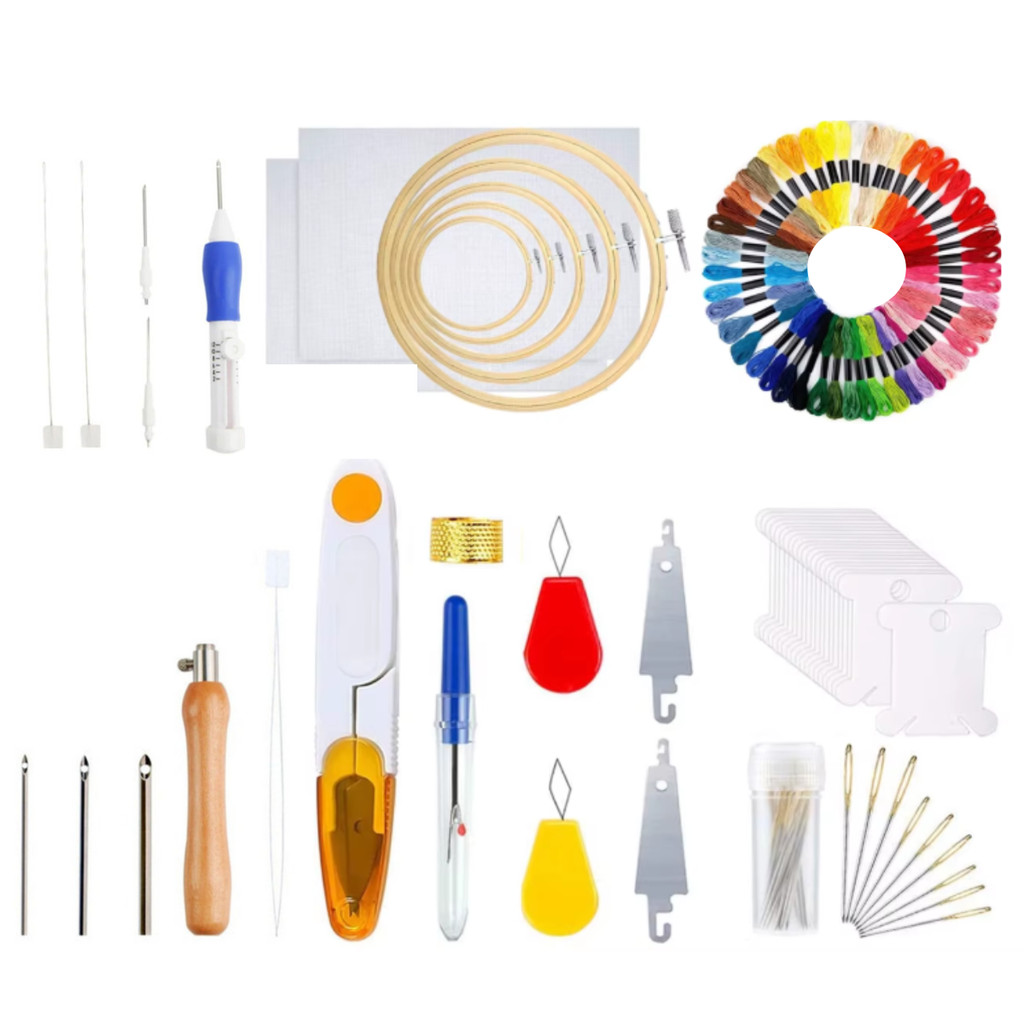Kit Iniciante Bordado Linha Bastidor Talagarça Agulha Magica