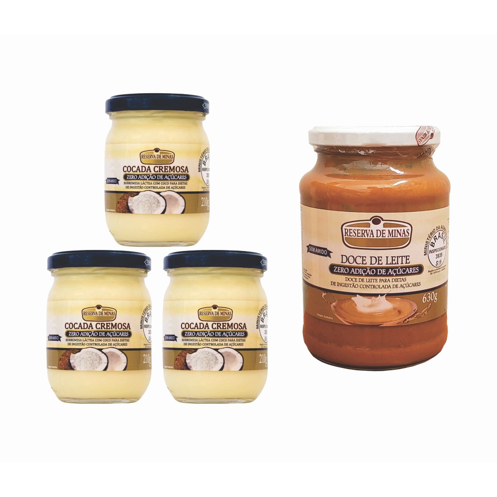 Doce de Leite Diet 630g + Cocada Diet 630g (3 Vidros 210g) - Reserva de Minas