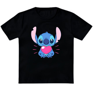 Camiseta Infantil Personalizada Stitch Coração Fofo 100% Algodão em Oferta na Shopee
