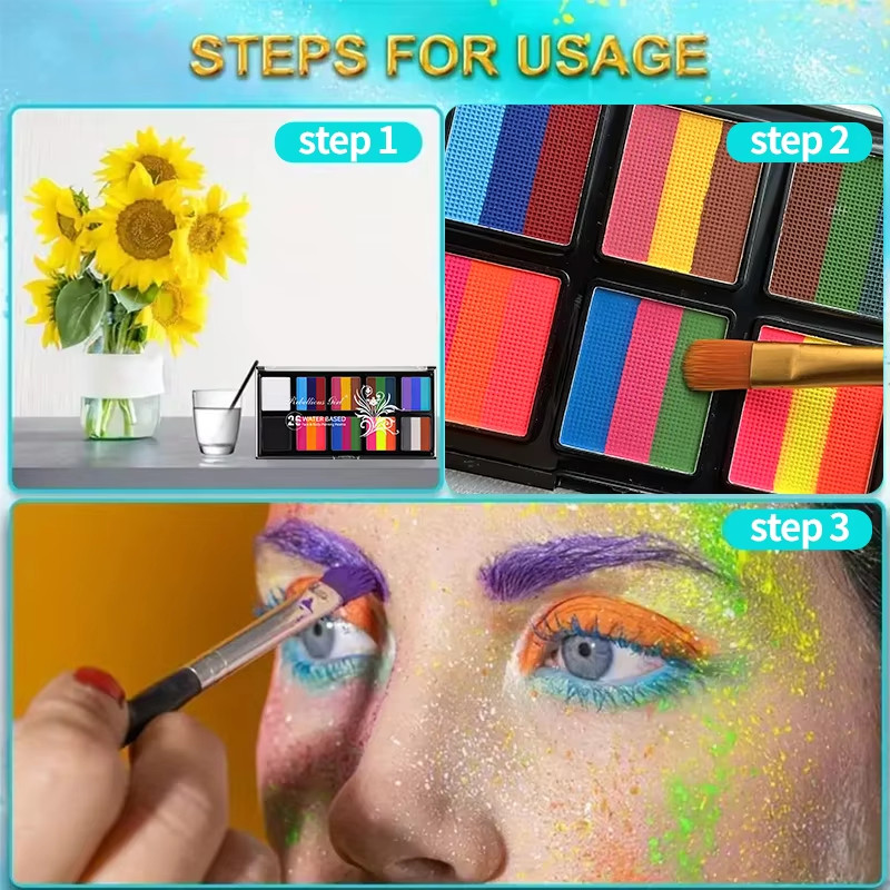 Kit De Pintura Facial Corporal Para Crianças E Adultos , Paleta De Maquiagem De 10 Cores Com Pincel , Festa De Arte De C — imagem 2 de 2