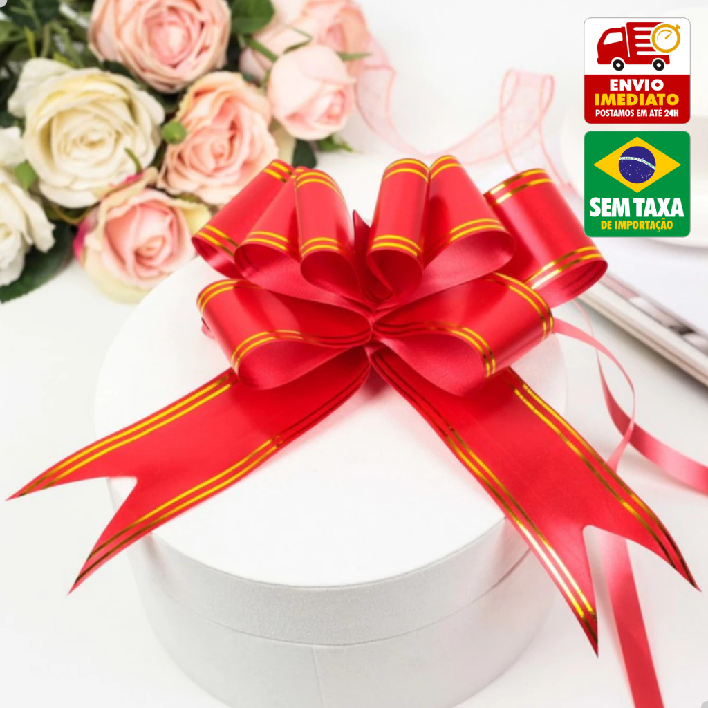 Kit 100 Laço Fácil Mágico Plastico 12/18/25/32 cm Para Presente Fita