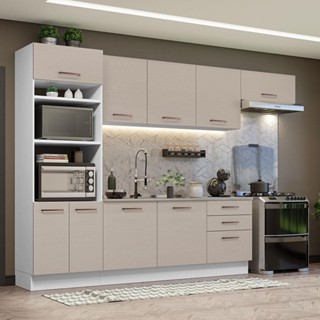 Armário de Cozinha Completa 330cm Branco/Crema Agata Madesa 01 em Oferta na Shopee