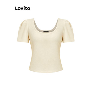 Lovito Camiseta Básica Casual Jacquard Lisa Para Mulheres LNE40571