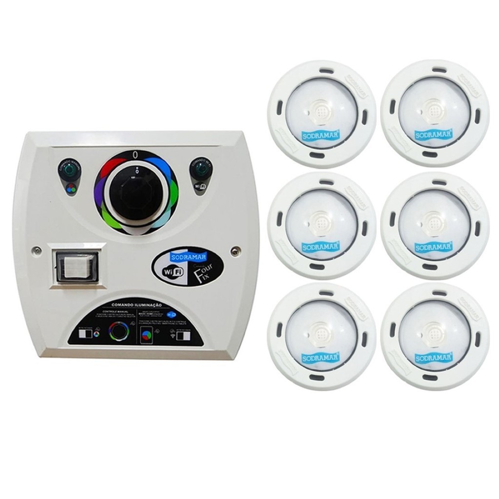 Kit 6 LED Piscina RGB Colorido COB + Central Wifi Sodramar
