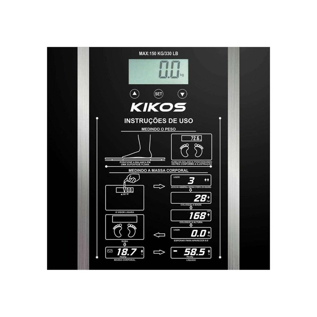 Balança Corporal Bioimpedância Profissional Digital Kikos Ison Preta - Health