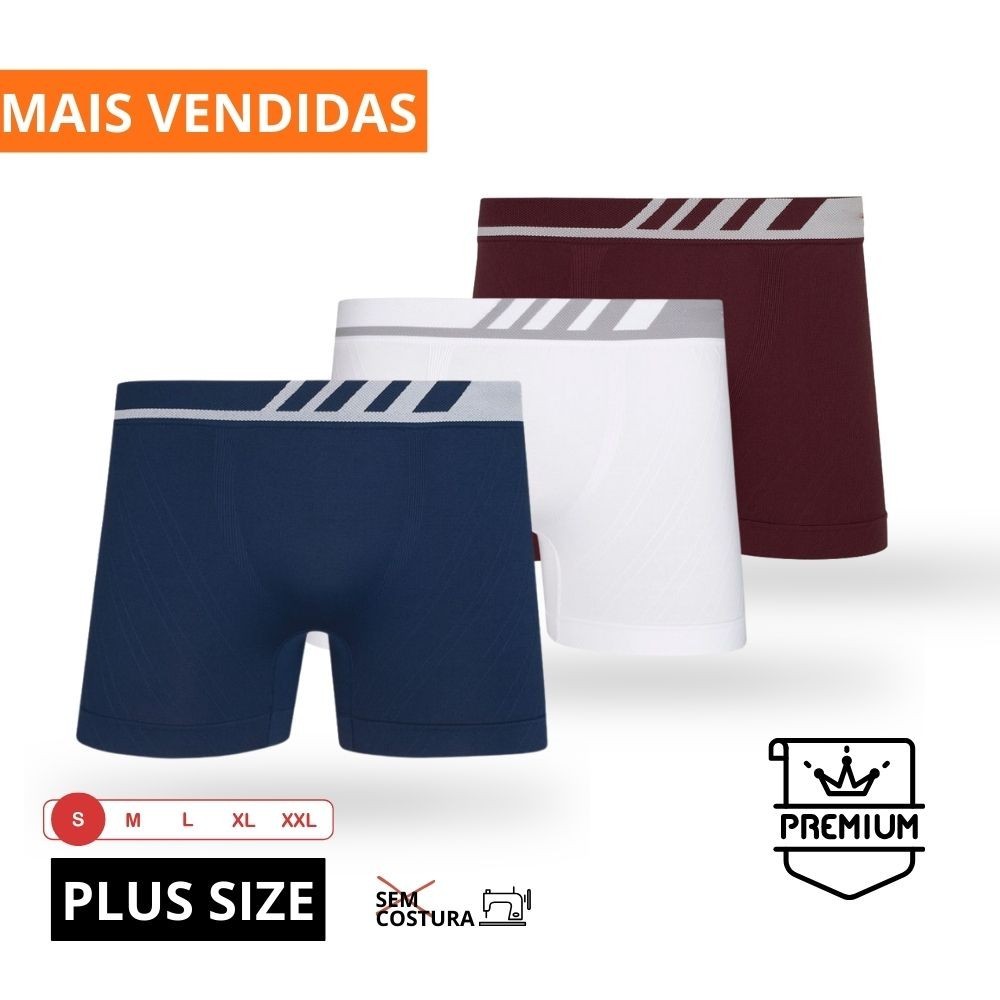 Kit 3 Cueca Boxer Masculina Plus Size Sem costura Cuecas Box Premium Adulto Original