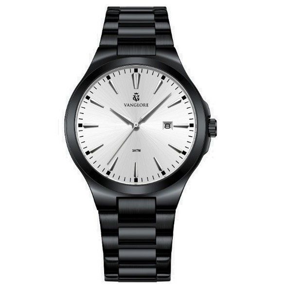 Relógio Masculino Slim Preto Visor Branco 40mm Pulseira Aço Inox Vanglore Upclassic