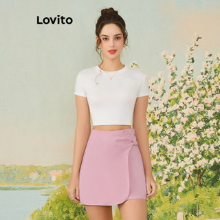 Lovito Casual Saia Assimétrica com Laço Simples para Mulheres L77ED243