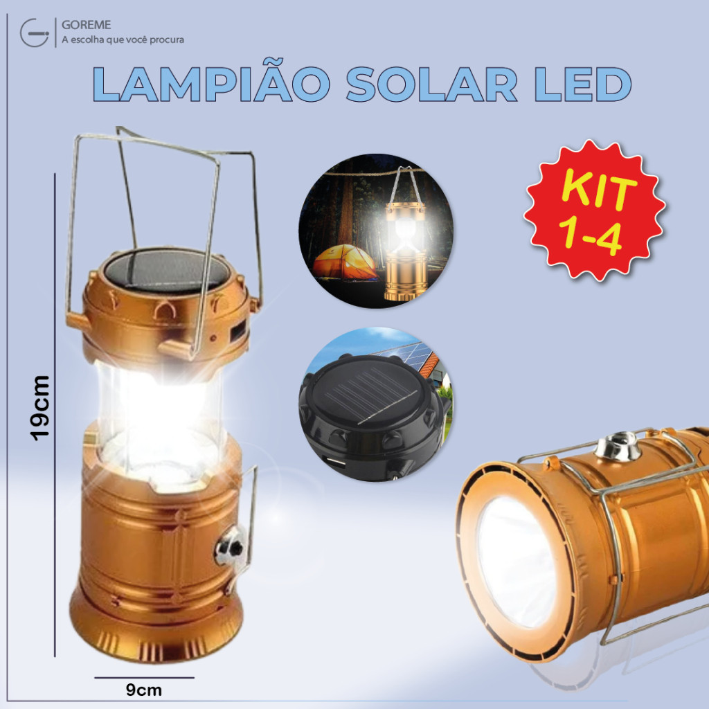 Lanterna Lampião com LED c/ Placa Solar embutida Recarregável via usb e tomada Bivolt em Oferta na Shopee