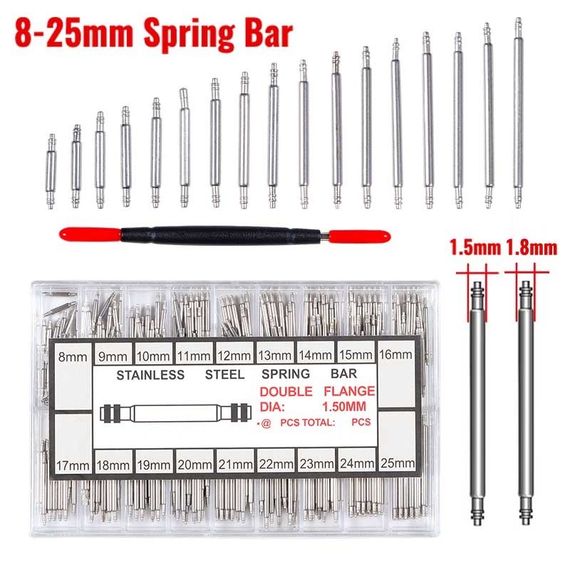 Barras De Mola De Pulseira De Relógio De 8 Mm-25 1.5/1.8 Pinos De Ligação Acessórios De Reparo Para Aço Inoxidável Ferra