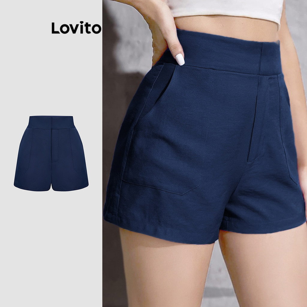 Lovito Shorts Casuais Primavera E Verão Shorts De Bolso Liso Para Mulheres L112EDST852 em Oferta na Shopee