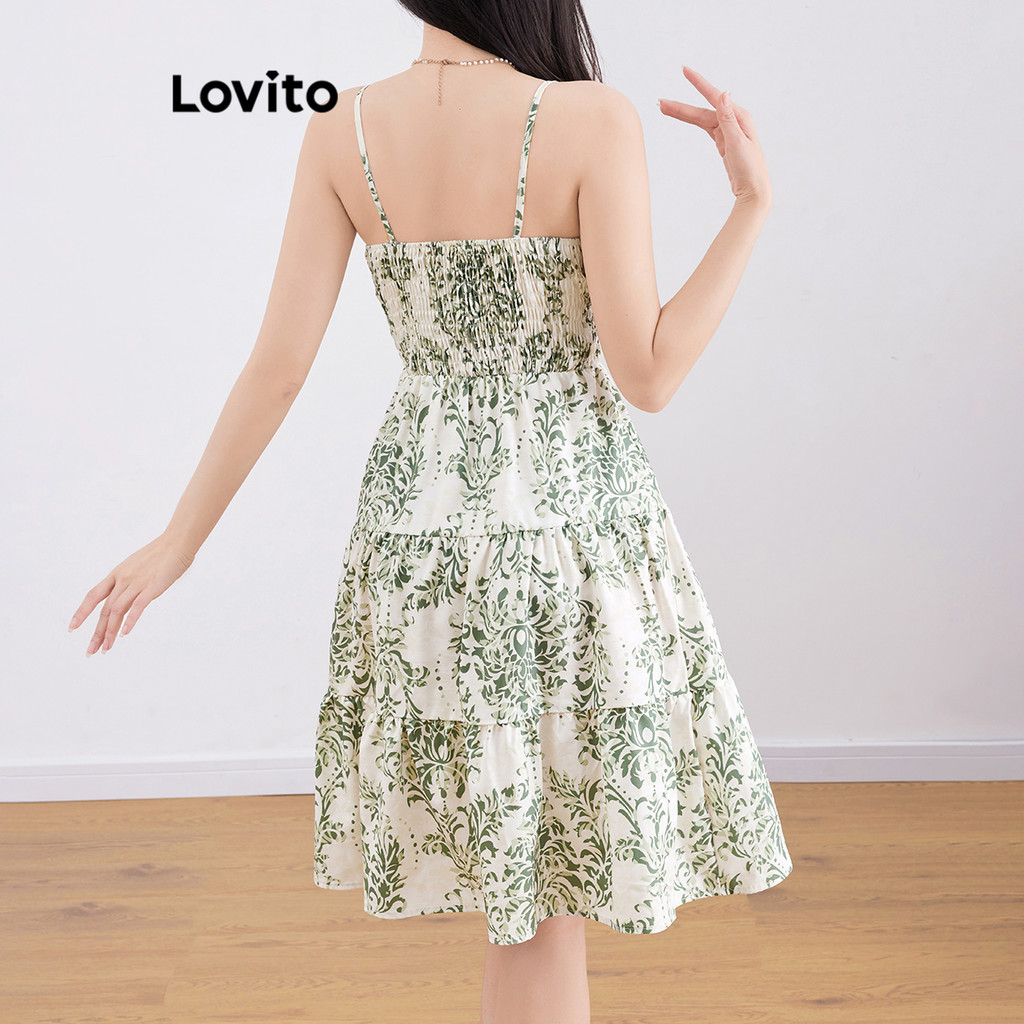 Detalhes do Lovito Vestido casual com estampa tribal e padrão franzido para mulheres L121AD1123