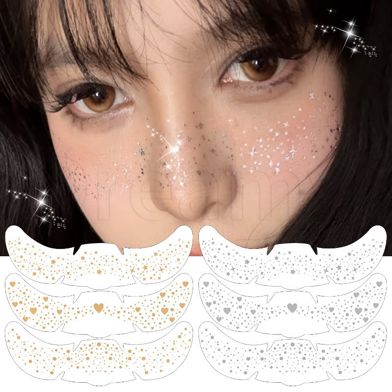 1/2/4 Unidades Adesivos De Sardas Com Estrelas Brilhantes-Remendos De Maquiagem Para Carimbo Quente-Decalque Facial Femi