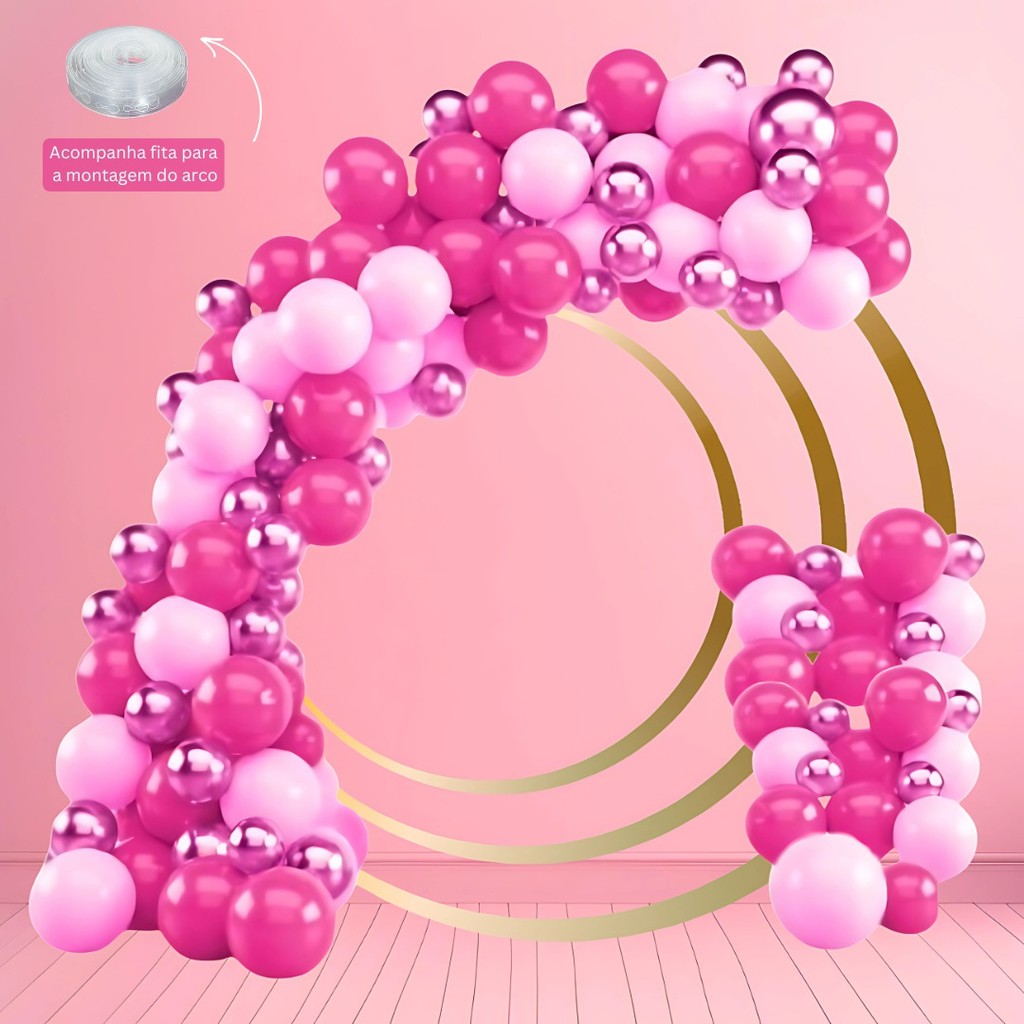 Kit 150 Balões ROSA 7”+ PINK 7”+ ROSA Metalizado 5” + FITA - Balão Bexiga KIT77 +F em Oferta na Shopee