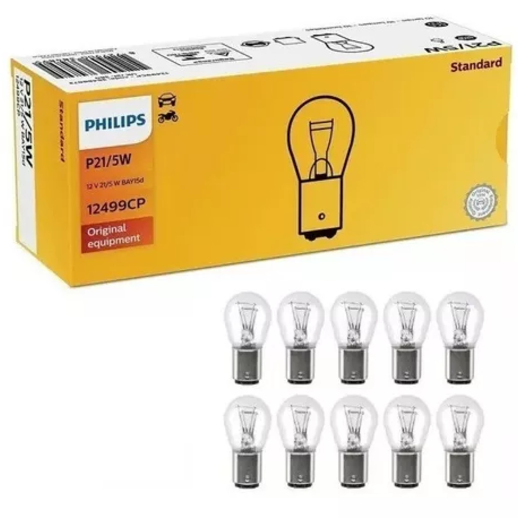 10 Lâmpada Freio Lanterna Philips Original 12v P21/5w 2 Polo em Oferta na Shopee